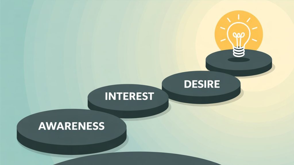 An illustration of a path with three stepping stones, each representing a step in the "Foot-in-the-Door" marketing technique, leading to a final product icon.