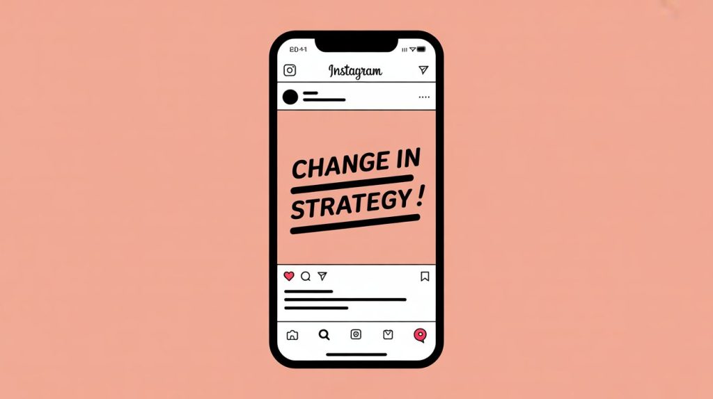 An illustration of a smartphone screen showing an Instagram bio being edited, with a new, bold call-to-action being typed in to highlight a change in strategy.