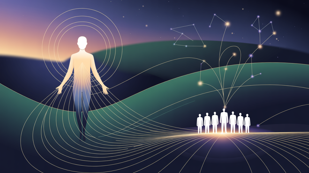An illustration of a single figure with glowing lines flowing to a small group of people, representing the strategic act of building a community with smaller accounts.