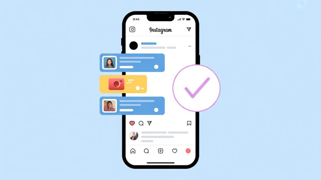 An illustration of a smartphone screen showing a creator replying to comments on an Instagram post, with a checkmark to symbolize the completion of the task.