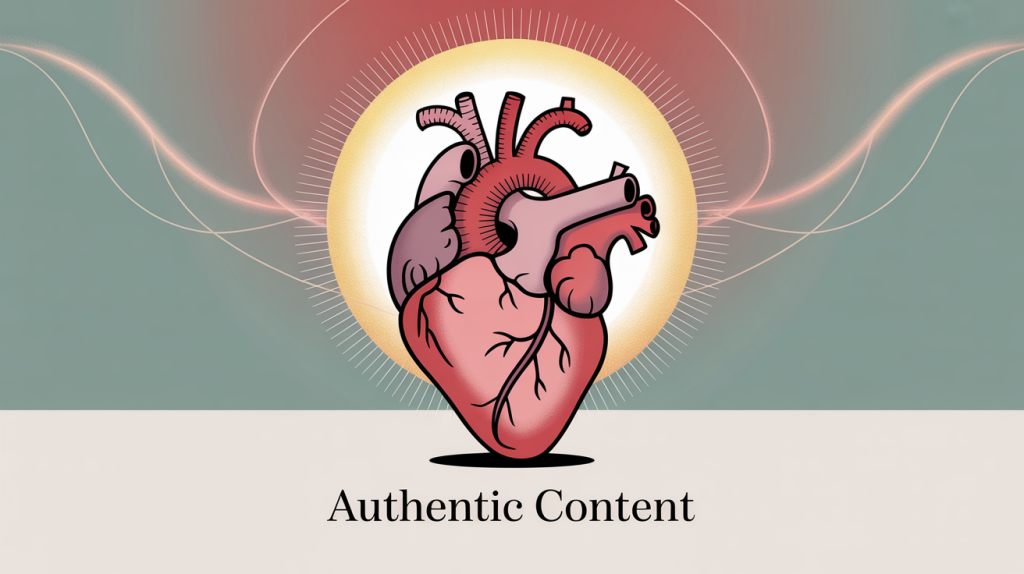 An illustration of a human heart with a halo of trust, representing building trust and connection with authentic content.