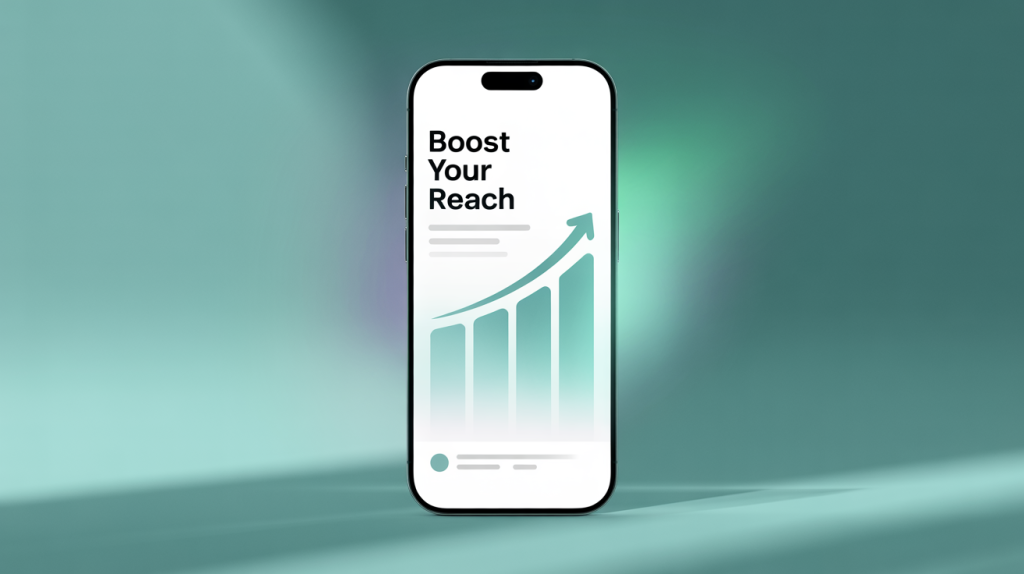 An illustration of a smartphone screen with a carousel post and a rising growth graph, representing increased engagement.