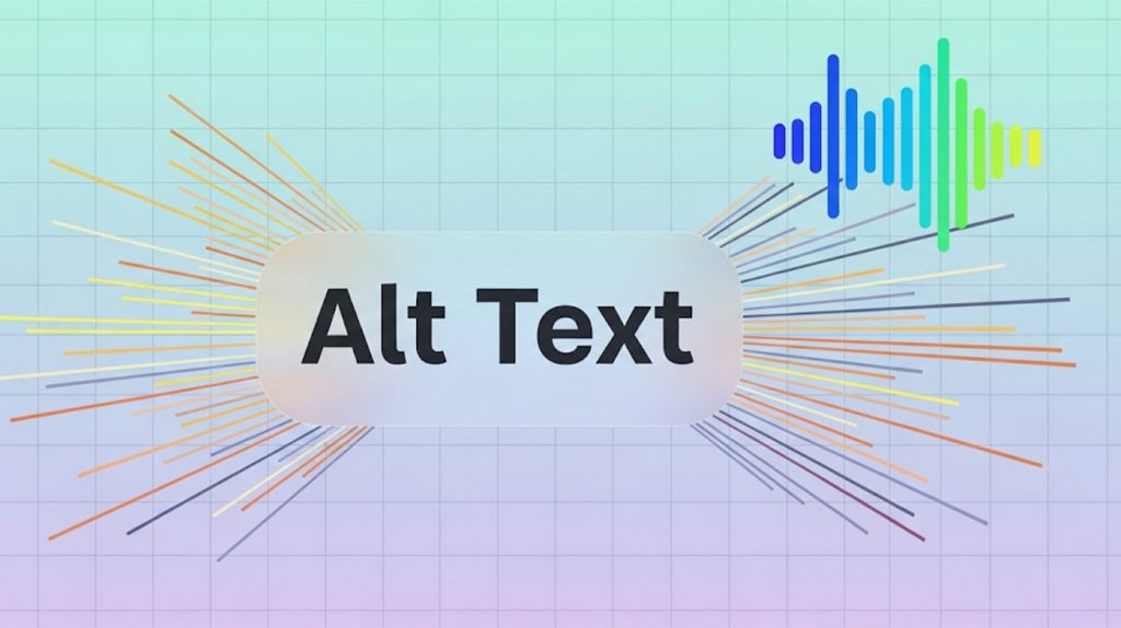 A dynamic illustration showing a Reels post. It features icons for audio and alt text, symbolizing how these elements help content get discovered by the Instagram algorithm.