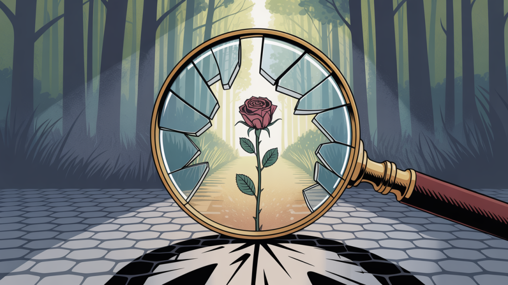 An illustration of a cracked magnifying glass exposing an ugly truth and a clear path forward, representing a guide to exposing the dark realities of a topic.