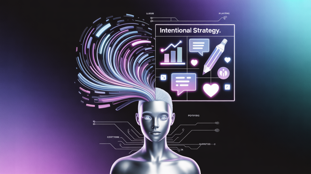 An illustration of a figure's reactive thought bubble transforming into an intentional blueprint for content, representing the mindset shift from reactive to intentional.
