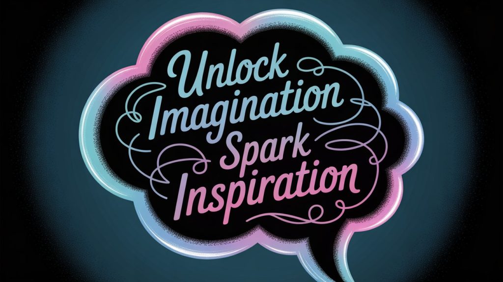 An illustration of a thought bubble filled with short, compelling phrases, representing the use of hypnotic language for generating creative content hooks.
