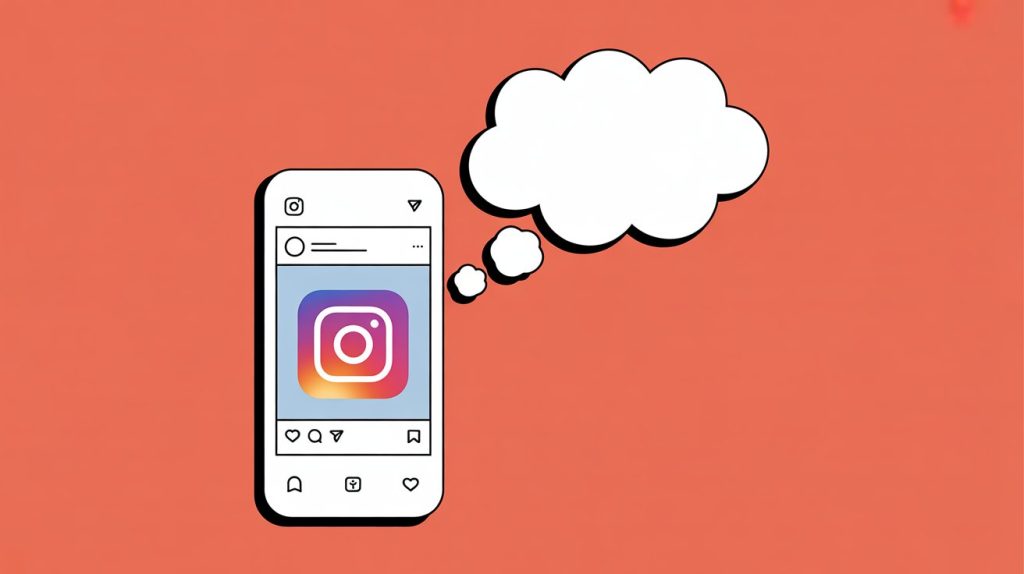 An illustration of a single Instagram post on a smartphone screen, with a thought bubble attached to represent a focused message.