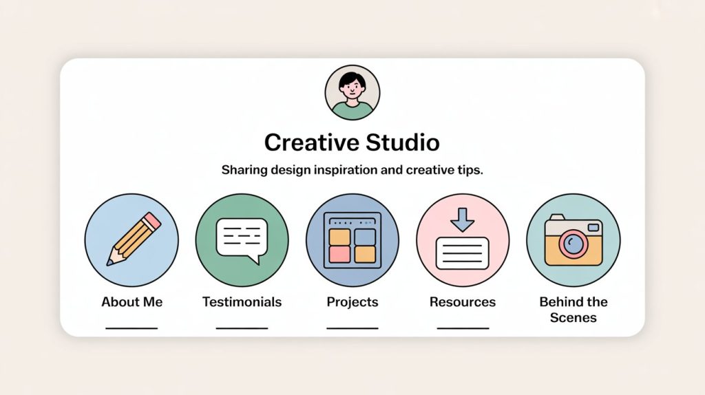 A clean illustration of Instagram Highlights on a profile page, with icons labeled "About Me" and "Testimonials," representing curated, evergreen content.