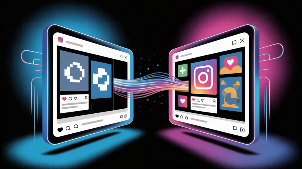 An illustration of a split digital screen, with one side representing outdated Instagram tactics and the other showing new, dynamic rules for organic growth.