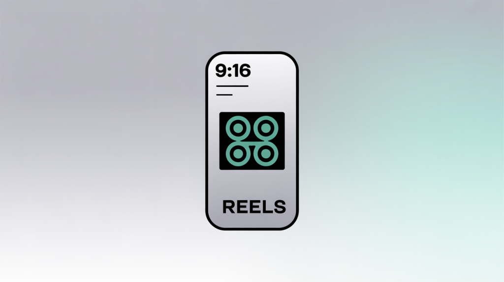 An illustration of a vertical rectangle with a "9:16" aspect ratio, with a "Reels" icon in the center, representing optimized Reels.