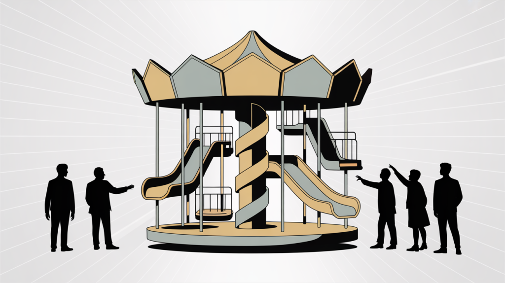 An illustration of a broken and fragmented carousel with no visuals, representing the mistake of a carousel with no flow and no visuals.