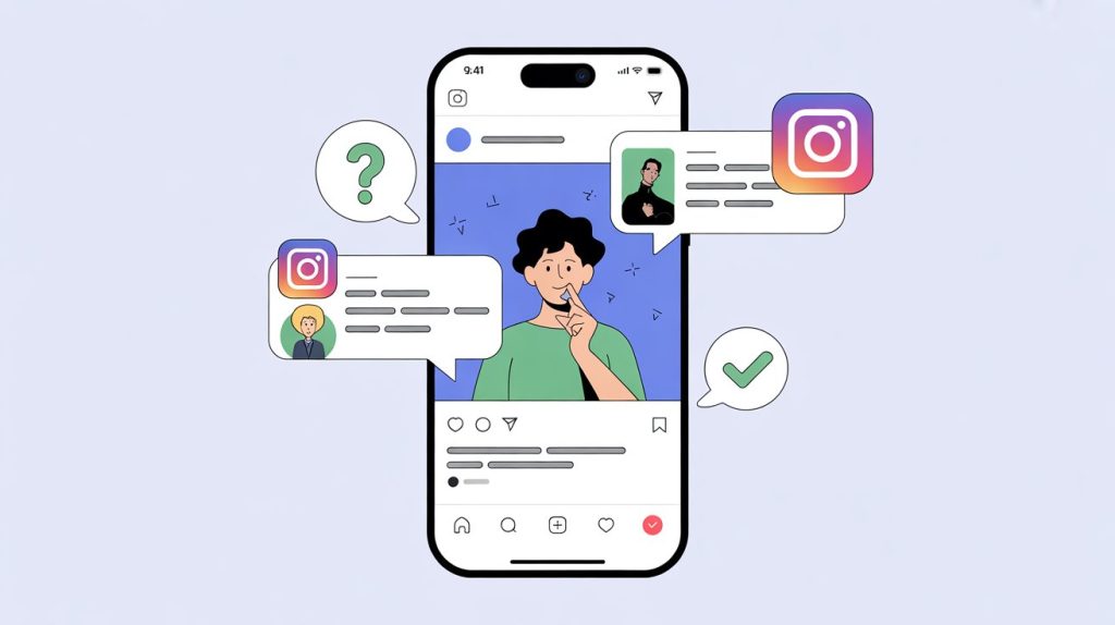 An illustration of a smartphone screen playing an Instagram Reel with a person answering a question, with a question mark and checkmark to represent educational content.