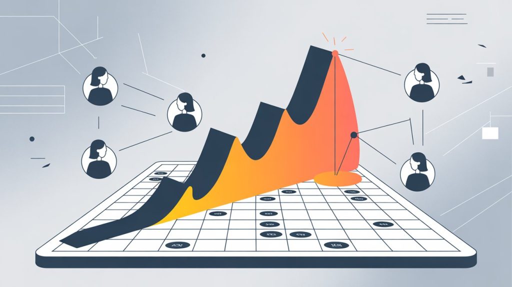 An illustration of a strategic dashboard showing the Eisenhower Matrix, a bottleneck icon, a data graph, and connected people, representing a system for scaling content creation.