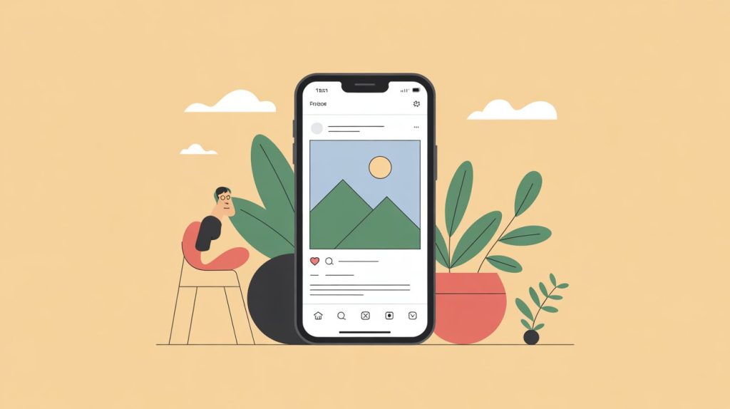 A professional illustration of a single photo post on a smartphone, highlighting a simple and direct visual message.