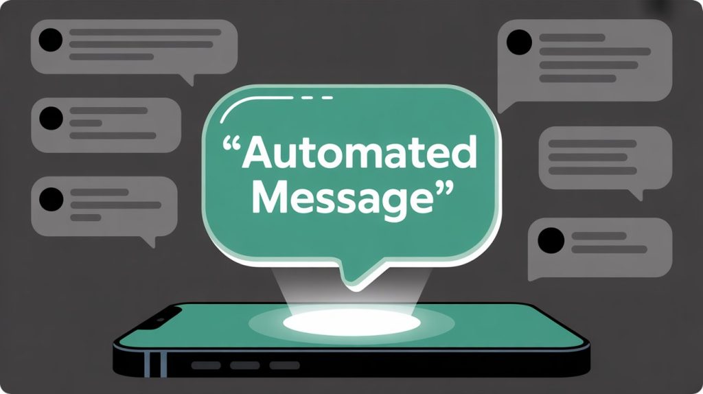 An illustration of a DM conversation on a smartphone screen, with an animated chat bubble representing an automated message being sent to a user, symbolizing strategic DM automation.