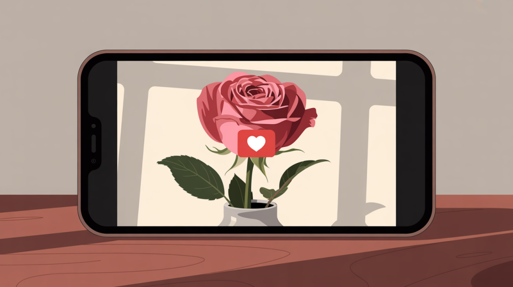 An illustration of a smartphone screen showing an unpolished video with a heart icon around it, representing the authenticity of unpolished video.