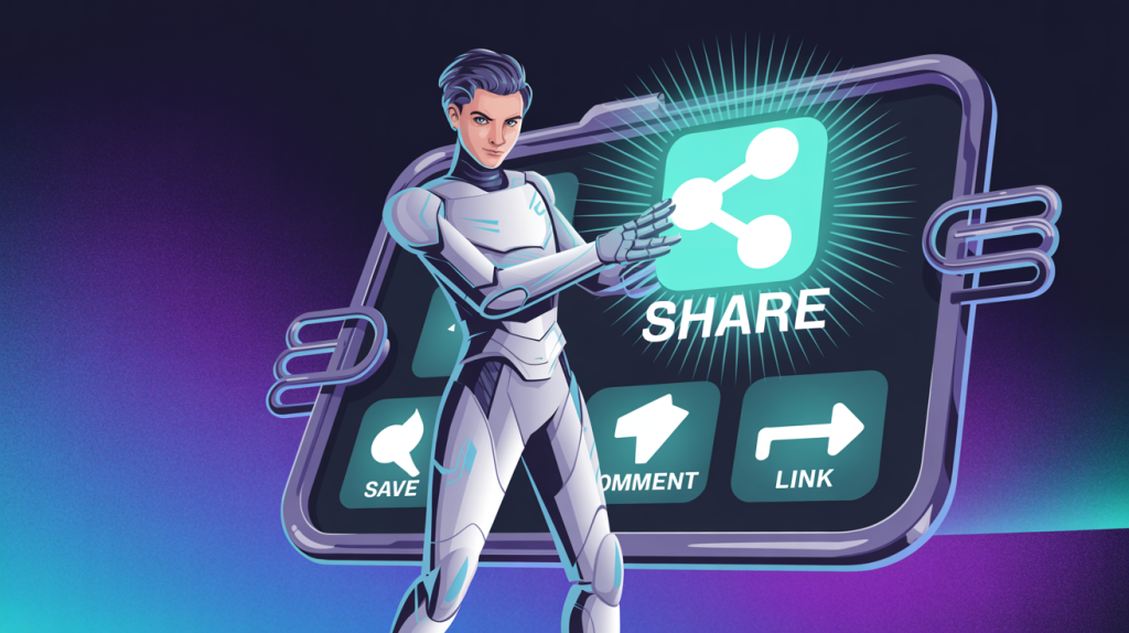 An illustration of a figure at a weapon rack filled with icons for calls to action, representing a strategic arsenal for carousels.