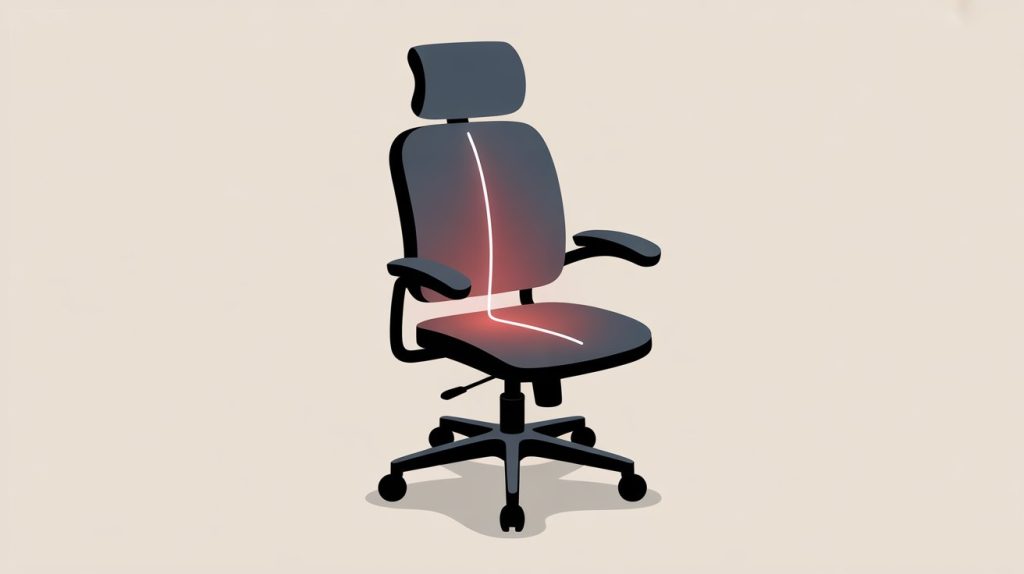 An illustration of an ergonomic desk chair with a glowing line on the back and seat, representing a foundation for comfort and long-term health.