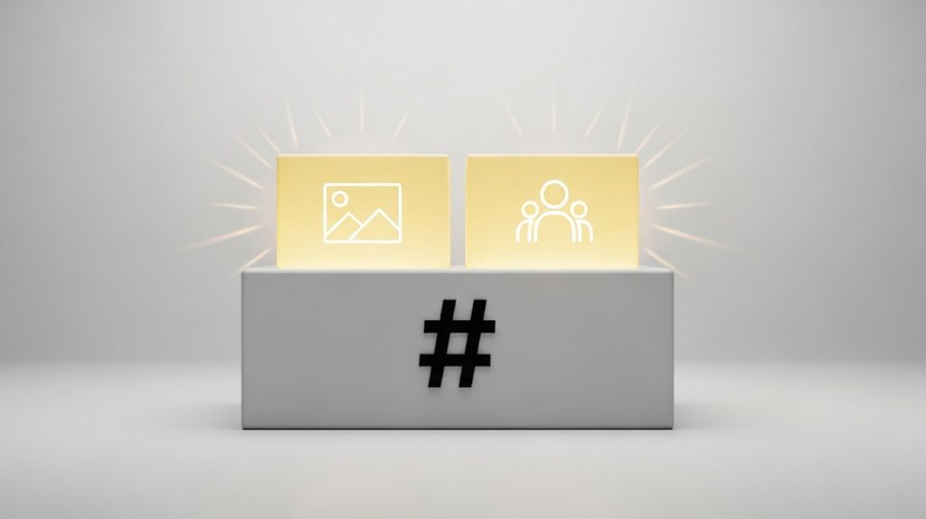 A visual representation of a two-layered foundation block. The top blocks represent image-relevant and community-based hashtags, symbolizing the foundational elements of a hashtag strategy.