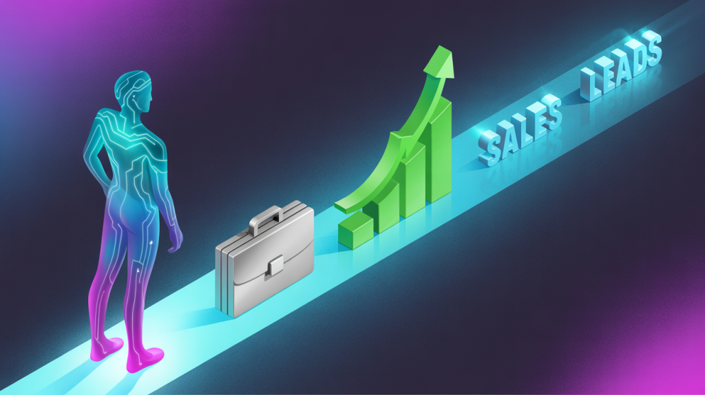 An illustration of a figure walking along a path with icons for leads and sales, representing the role of these pillars as growth drivers.