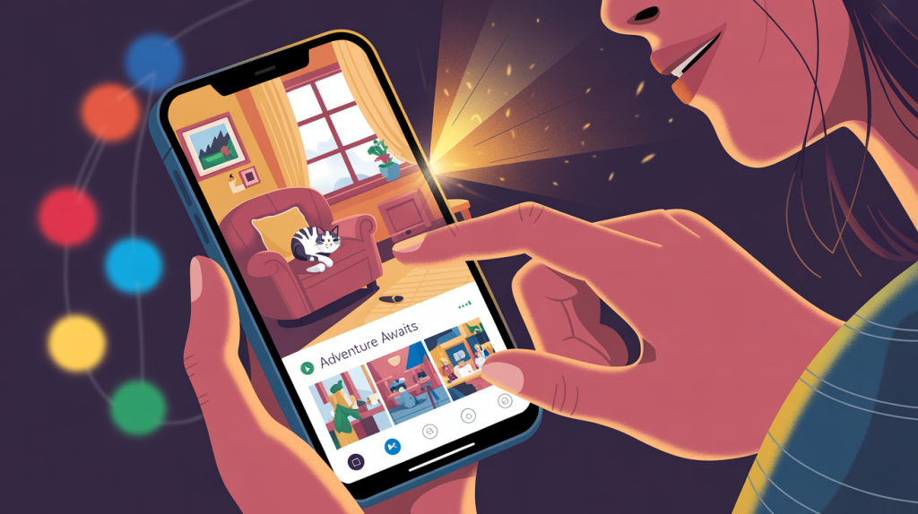 An illustration of a hand tapping on a smartphone screen showing a Story, representing the personal connection built by engaging with a follower's story.