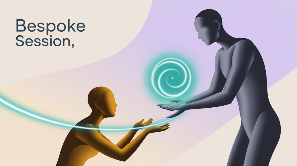 An illustration of two figures with a glowing line connecting them, representing a bespoke 1:1 coaching session.