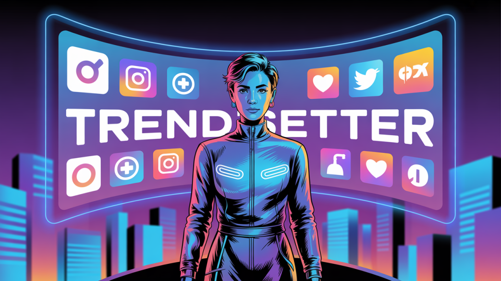 An illustration of a figure in front of a digital screen with fast-moving icons, representing the use of reaction and new thing templates.