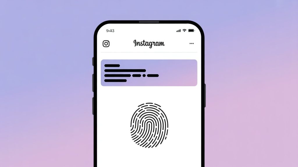 An illustration of a smartphone screen with the second line of an Instagram bio highlighted, with a fingerprint icon, representing the unique value proposition of the brand.