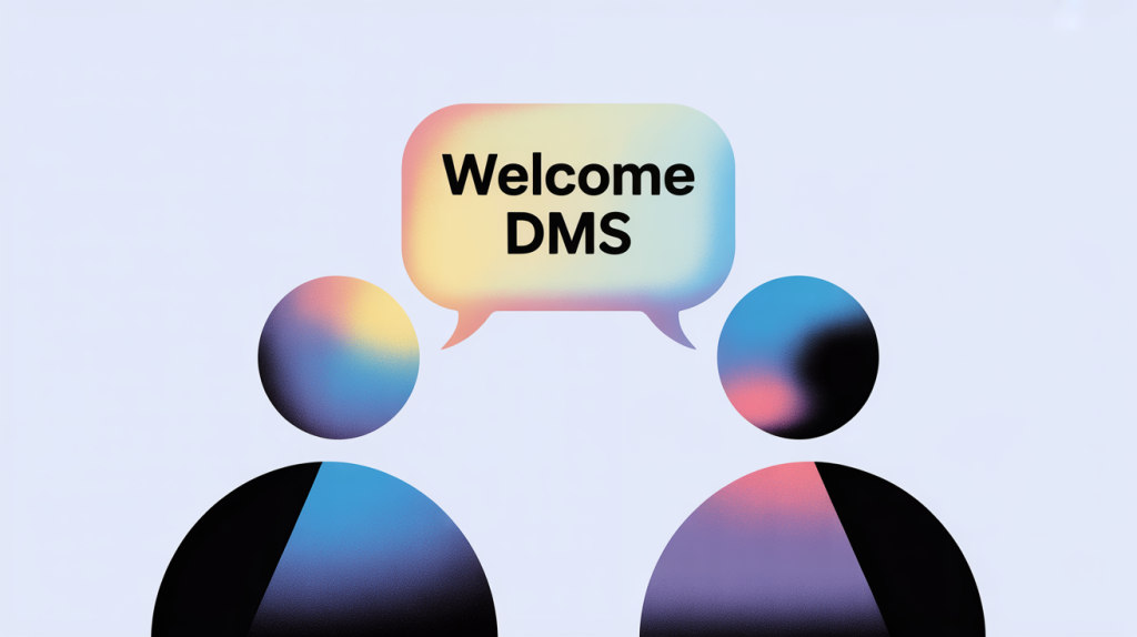 An illustration of two figures with a glowing message bubble between them, representing the Welcome DMs strategy.