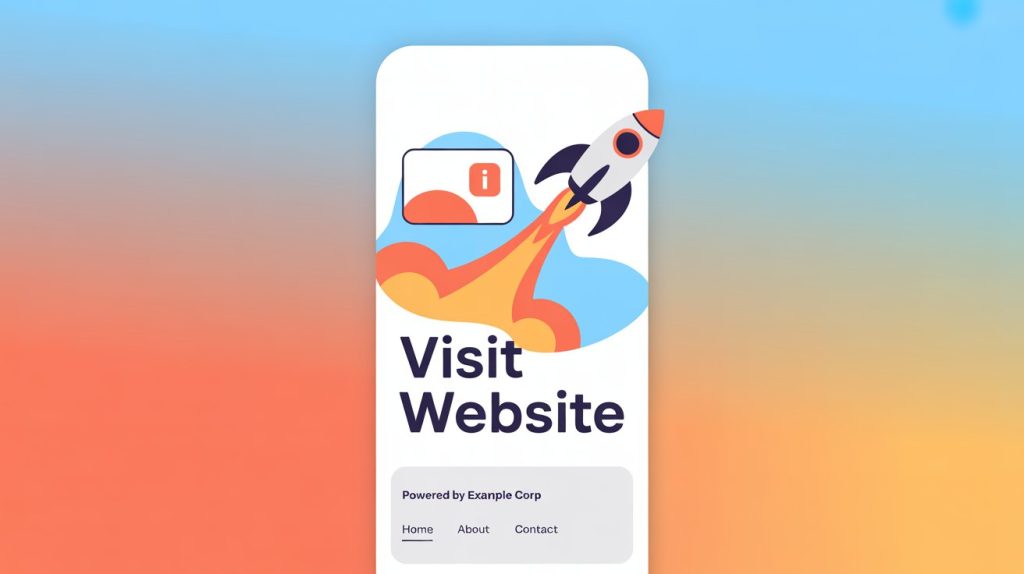 An illustration of a CTA on a smartphone screen that shows a stylized rocket ship launching toward a website icon, representing a CTA designed to drive off-platform traffic.