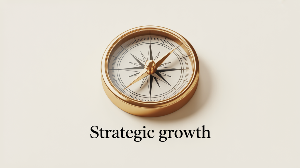 An illustration of a compass needle pointing to a person icon, representing a strategic approach to Instagram growth.