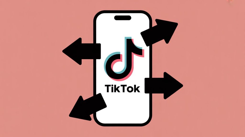 An illustration of a smartphone screen with a TikTok video playing, with arrows pointing outwards to represent a strategy for viral and discovery-focused content.