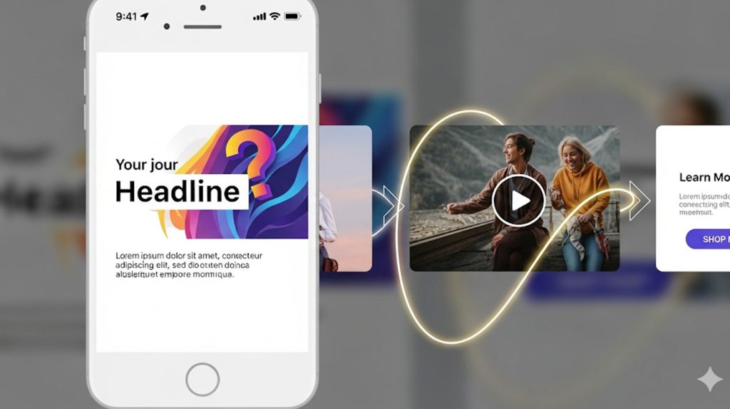 An illustration of a multi-slide carousel post with a strong hook and clear calls to action, symbolizing a strategy for engaging educational and storytelling content.